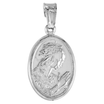 Picture of 3/4 inch Sterling Silver Oval A Praying Woman Medal Necklace for Women and men Italy 18mm tall Italy Polished available with or without chain