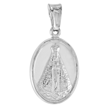 Picture of 3/4 inch Sterling Silver Oval Our Lady of Aparecida Medal Necklace for Women and Men Italy 18 mm Tall available with or without chain