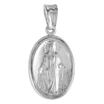 Picture of 3/4 inch Sterling Silver Oval Blessed Virgin Mary Medal Necklace for Women and Men Italy 18 mm Tall available with or without chain