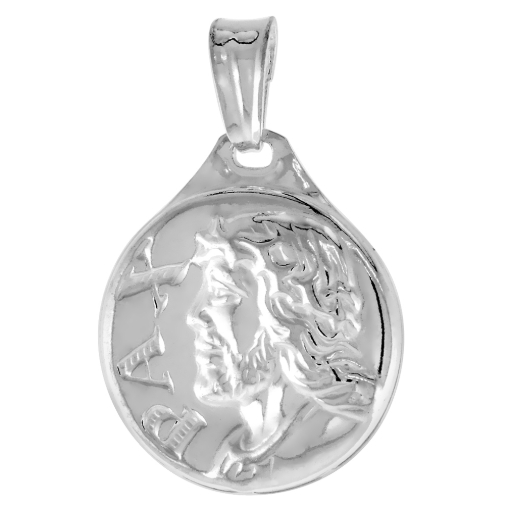 Picture of 3/4 inch Sterling Silver Double Sided Dove and Kiss Of Peace Jesus Christ Medal Necklace Polished Italy 18mm Round available with or without chain