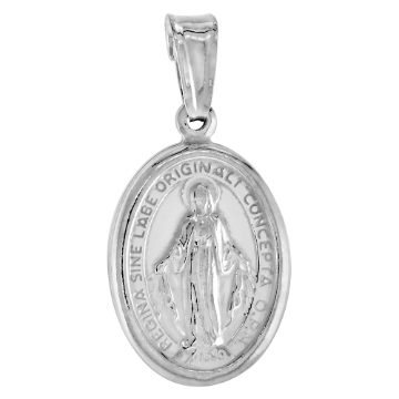 Picture of 3/4 inch Sterling Silver Oval Virgin Mary Miraculous Medal Necklace for Women Italy 20mm available with or without chain