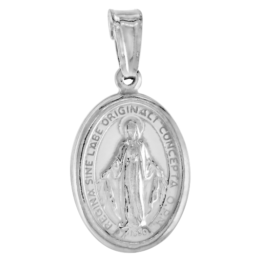 Picture of 3/4 inch Sterling Silver Oval Virgin Mary Miraculous Medal Necklace for Women Italy 20mm available with or without chain