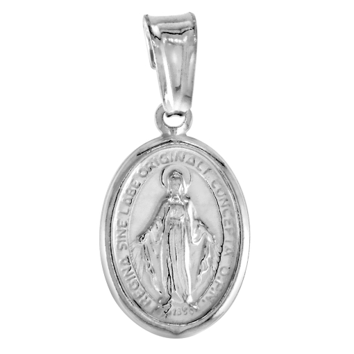 Picture of 5/8 inch Sterling Silver Oval Virgin Mary Miraculous Medal Necklace for Women Italy 14mm available with or without chain