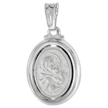 Picture of 3/4 inch Sterling Silver Oval Mother Mary Jesus Medal Necklace for Women and Men Stamped Open Back Italy 19 mm Tall available with or without chain