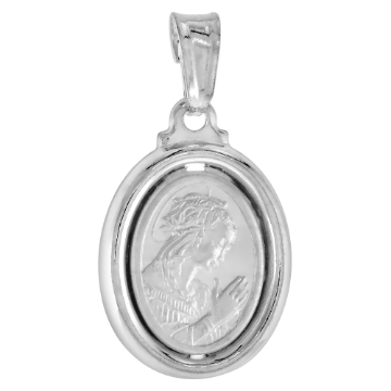 Picture of 3/4 inch Sterling Silver Oval Praying Woman Medal Necklace Stamped Open Back Italy 19 mm Tall available with or without chain