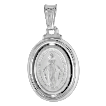 Picture of 3/4 inch Sterling Silver Oval Miraculous Medal Necklace for Women and Men Necklace Oval Virgin Mary Stamped Open Back Italy available with or without chain