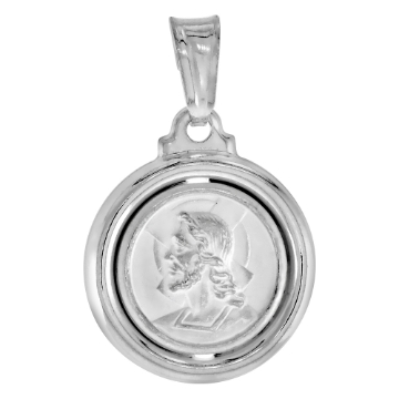 Picture of 5/8 inch Sterling Silver Jesus Medal Necklace for Women and Men Stamped Open Back Italy 17mm Round available with or without chain