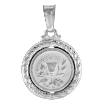 Picture of 5/8 inch Sterling Silver Eucharist Medal Necklace for Women and Men Stamped Open Back Italy 17mm Round available with or without chain