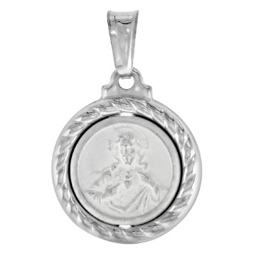 Picture of 5/8 inch Sterling Silver Sacred Heart of Jesus Medal Necklace for Women and Men Stamped Open Back Italy 17mm Round available with or without chain