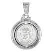 Picture of 5/8 inch Sterling Silver Jesus with Thorns Medal Necklace for Women and Men Stamped Open Back Italy 17mm Round available with or without chain