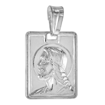 Picture of 3/4 inch Sterling Silver Rectangular Jesus Christ Medal Necklace Italy 17mm Tall available with or without chain
