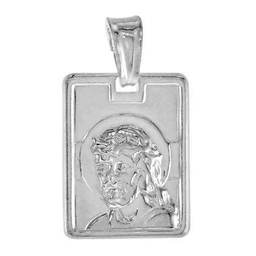 Picture of 3/4 inch Sterling Silver Rectangular Christ with Crown of Thorns Medal Necklace for Women and Men Italy 18 mm Tall available with or without chain