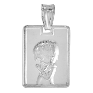 Picture of 3/4 inch Sterling Silver Rectangular Praying Male Medal Necklace for Women and Men Italy 18 mm Tall available with or without chain