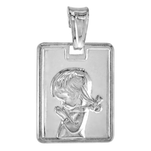Picture of 3/4 inch Sterling Silver Rectangular Praying Female Medal Necklace for Women and Men Italy 18 mm Tall available with or without chain