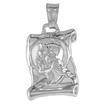 Picture of 3/4 inch Sterling Silver Christ on Embossed on Scroll Necklace for Women and Men Italy 19mm available with or without chain