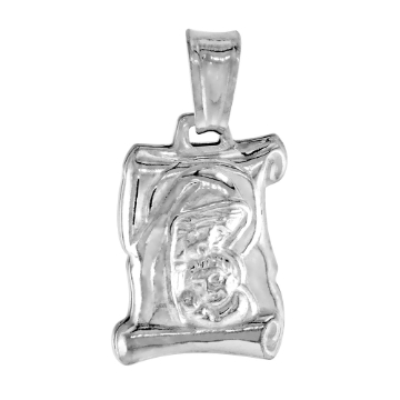 Picture of 5/8 inch Sterling Silver Virgin Mary & Jesus Embossed Scroll Necklace for Women Italy 15mm Tall available with or without chain