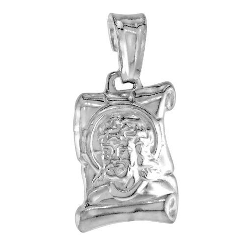 Picture of 5/8 inch Sterling Silver Christ Embossed on Scroll Pendant Necklace for Women Italy 15mm Tall available with or without chain