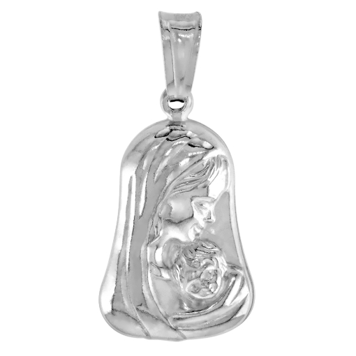 Picture of 3/4 inch Sterling Silver Mother Mary with Christ Necklace for Women Italy 19mm Tall available with or without chain