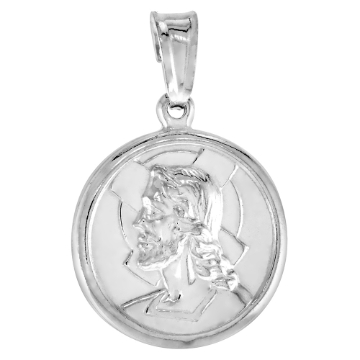 Picture of 3/4 inch Sterling Silver Jesus Christ with Cruciform Halo Medal Necklace for Women and Men Polished Italy 18mm Round available with or without chain