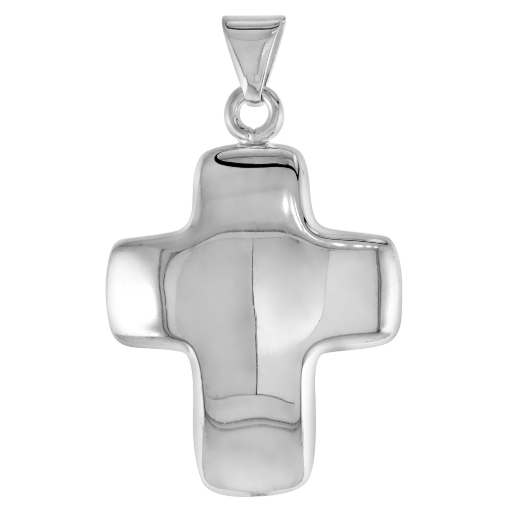 Picture of 45mm Sterling Silver Large Puffy Cross Necklace for Women Italy 1 3/4 inch Tall available with or without chain