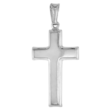 Picture of 27mm Sterling Silver Plain Latin Cross Necklace for Men and Women Italy 1 1/16 inch Tall available with or without chain
