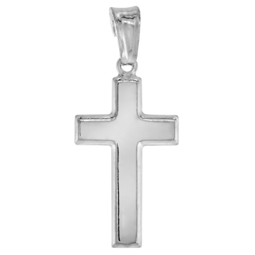 Picture of 22mm Sterling Silver Plain Latin Cross Necklace for Men and Women Polished Italy 7/8 inch Tall available with or without chain