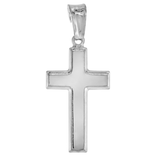 Picture of 22mm Sterling Silver Plain Latin Cross Necklace for Men and Women Polished Italy 7/8 inch Tall available with or without chain