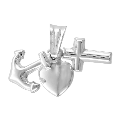 Picture of Small 1/2 inch Sterling Silver Dainty Hope Faith and Charity Charm / Necklace for Women Italy 13mm inch Tall available with or without chain