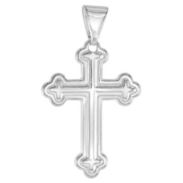 Picture of 33mm Sterling Silver Budded Cross Necklace for Men and Women Stamped Open Back Italy 1 1/4 inch Tall available with or without chain