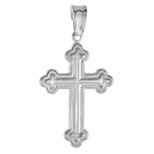 Picture of 26mm Sterling Silver Budded Cross Necklace for Men and Women Stamped Open Back Italy 1 inch Tall available with or without chain