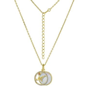 Picture of Gold-Plated Sterling Silver CZ Mother of Pearl Initials A-V Necklace for Women 2 piece with Enhancer Bale Red CZ Accent 16-18 inch