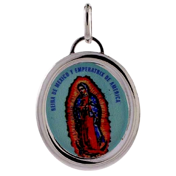 Picture of 2 Sizes Sterling Silver Lady of Guadalupe Medal Pendant with Color Print Image Italy