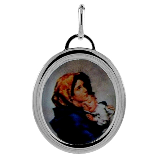 Picture of 2 sizes Sterling Silver Mother Mary & Holy Christ Medal Pendant with Color Print Image Italy