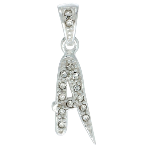 Picture of Sterling Silver Fancy Block Initial Letter A Pendant with Crystals 3/4 inch