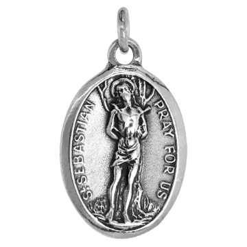 Picture of Sterling Silver St Sebastian Medal Necklace Oxidized finish Oval 1.8mm Chain