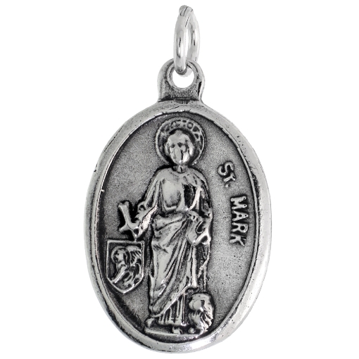 Picture of Sterling Silver St Mark Medal Necklace Oxidized finish Oval 1.8mm Chain