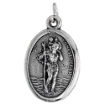 Picture of Sterling Silver St Christopher Medal Necklace Oxidized finish Oval 1.8mm Chain
