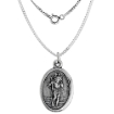 Picture of Sterling Silver St Christopher Medal Necklace Oxidized finish Oval 1.8mm Chain