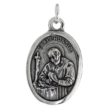 Picture of Sterling Silver St Alphonsus Medal Necklace Oxidized finish Oval 1.8mm Chain