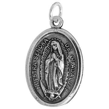 Picture of Sterling Silver Our Lady of Guadalupe & Medal Necklace Oxidized finish Oval 1.8mm Chain
