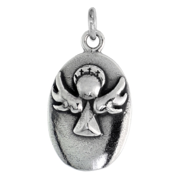 Picture of Sterling Silver Guardian Angel Medal Necklace Oxidized finish 1.8mm Chain