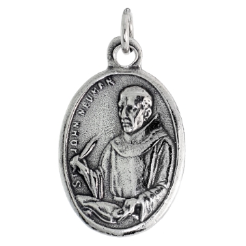 Picture of Sterling Silver St John Neumann Medal Necklace Oxidized finish Oval 1.8mm Chain