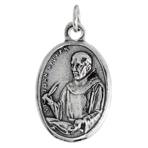 Picture of Sterling Silver St John Neumann Medal Necklace Oxidized finish Oval 1.8mm Chain