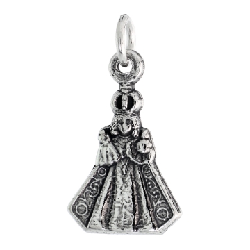 Picture of Sterling Silver Jesus of Prague Medal Necklace Oxidized finish Oval 1.8mm Chain