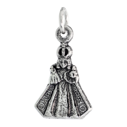 Picture of Sterling Silver Jesus of Prague Medal Necklace Oxidized finish Oval 1.8mm Chain