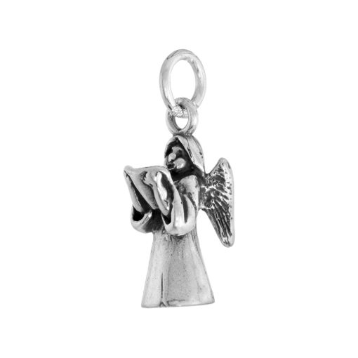 Picture of Sterling Silver Guardian Angel Medal Necklace Oxidized finish 1.8mm Chain