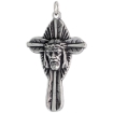 Picture of 1.5 inch (43mm) Sterling Silver Jesus Crown of Thorns Palm Leaf Crucifix Pendant Oxidized finish available with or w/o Chain