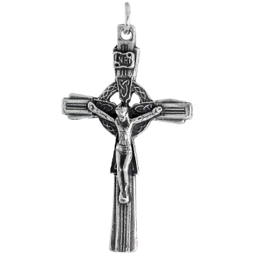 Picture of Sterling Silver Celtic Cross Crucifix Necklace Oxidized finish 1.8mm Chain