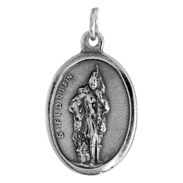 Picture of Sterling Silver St Florian Medal Necklace Oxidized finish Oval 1.8mm Chain