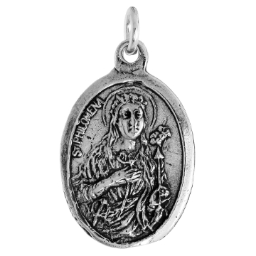 Picture of Sterling Silver St Philomena Medal Necklace Oxidized finish Oval 1.8mm Chain